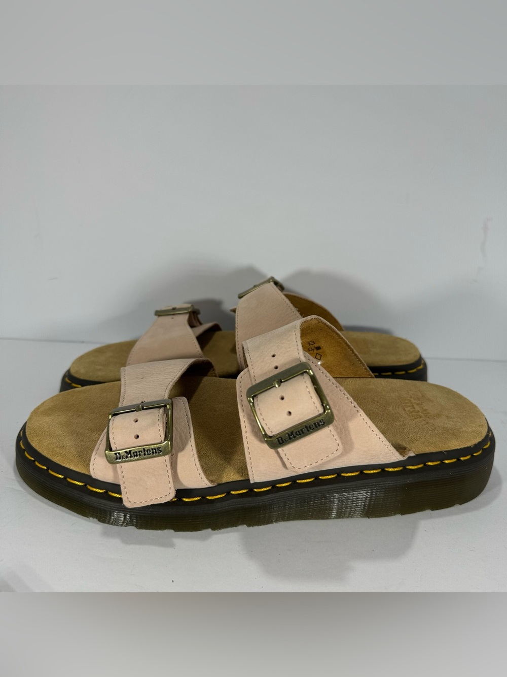 Dr. Martens Josef Nubuck Powder Pink Double Buckle Slide Sandals edgy boho beach